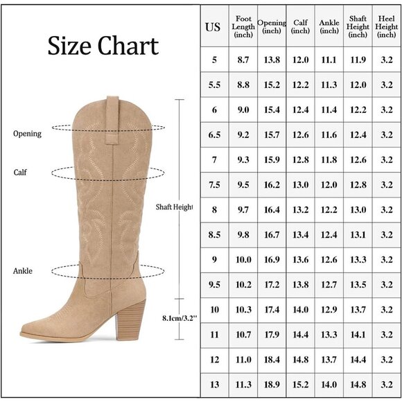 Women Khaki Suede Western Knee High Side Zipper Pointed Toe Block Heel Boot - Picture 6 of 6